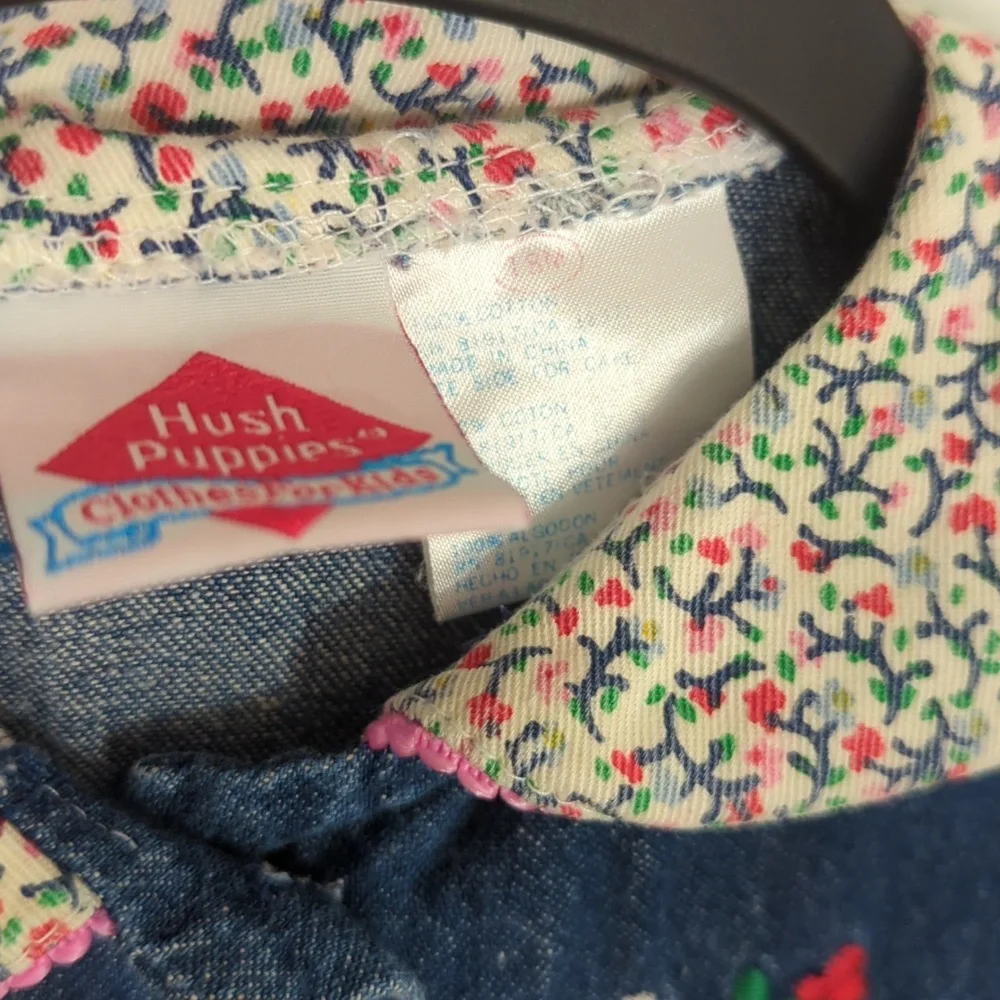 🌸Vintage‎ Hush Puppies Denim Floral Embroidered Cat One Piece Outfit Size 18 Mo